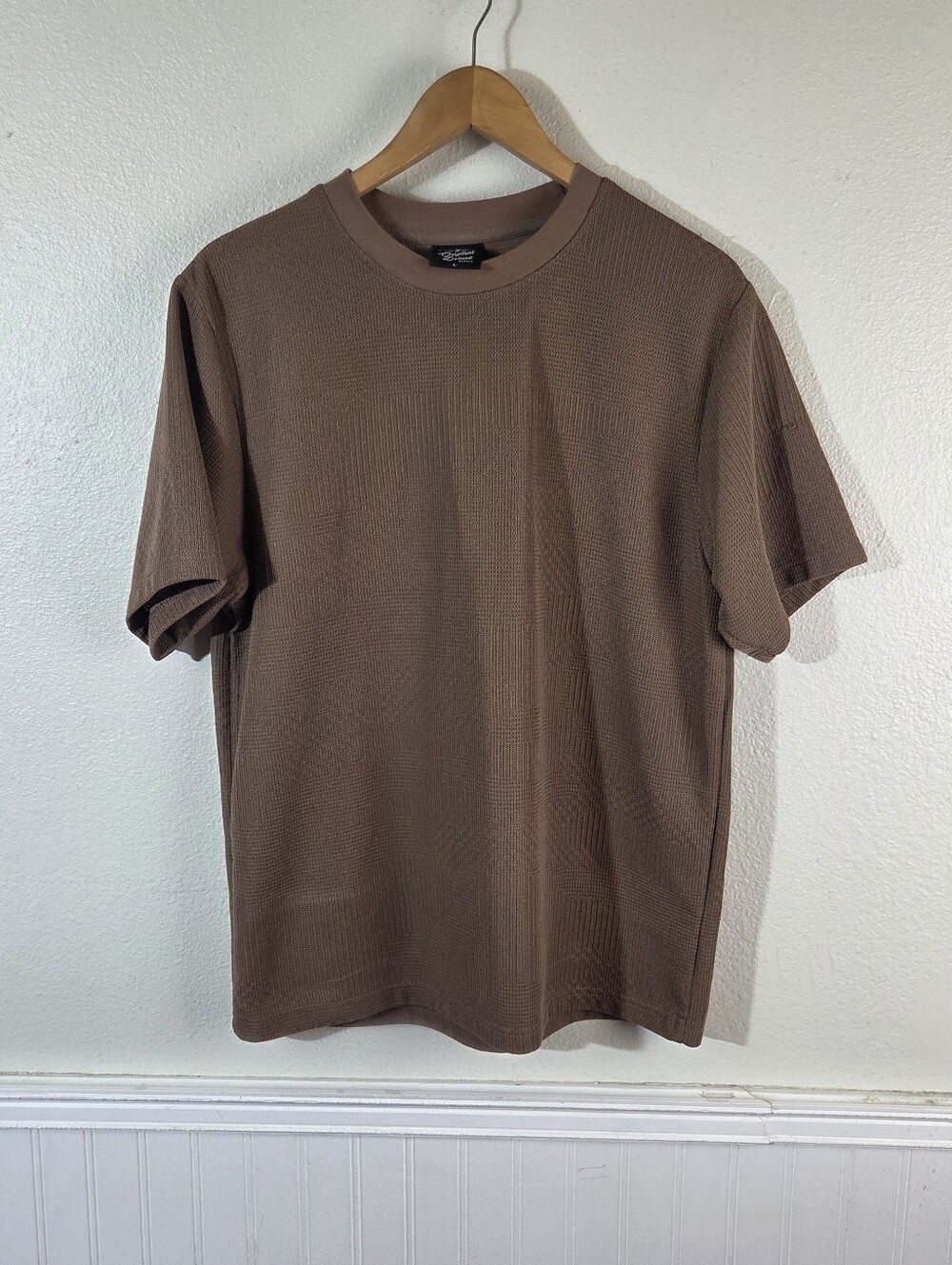 Original Deluxe Supply Textured Waffle Knit T Shirt Brown Mens Large Stretch Tee
